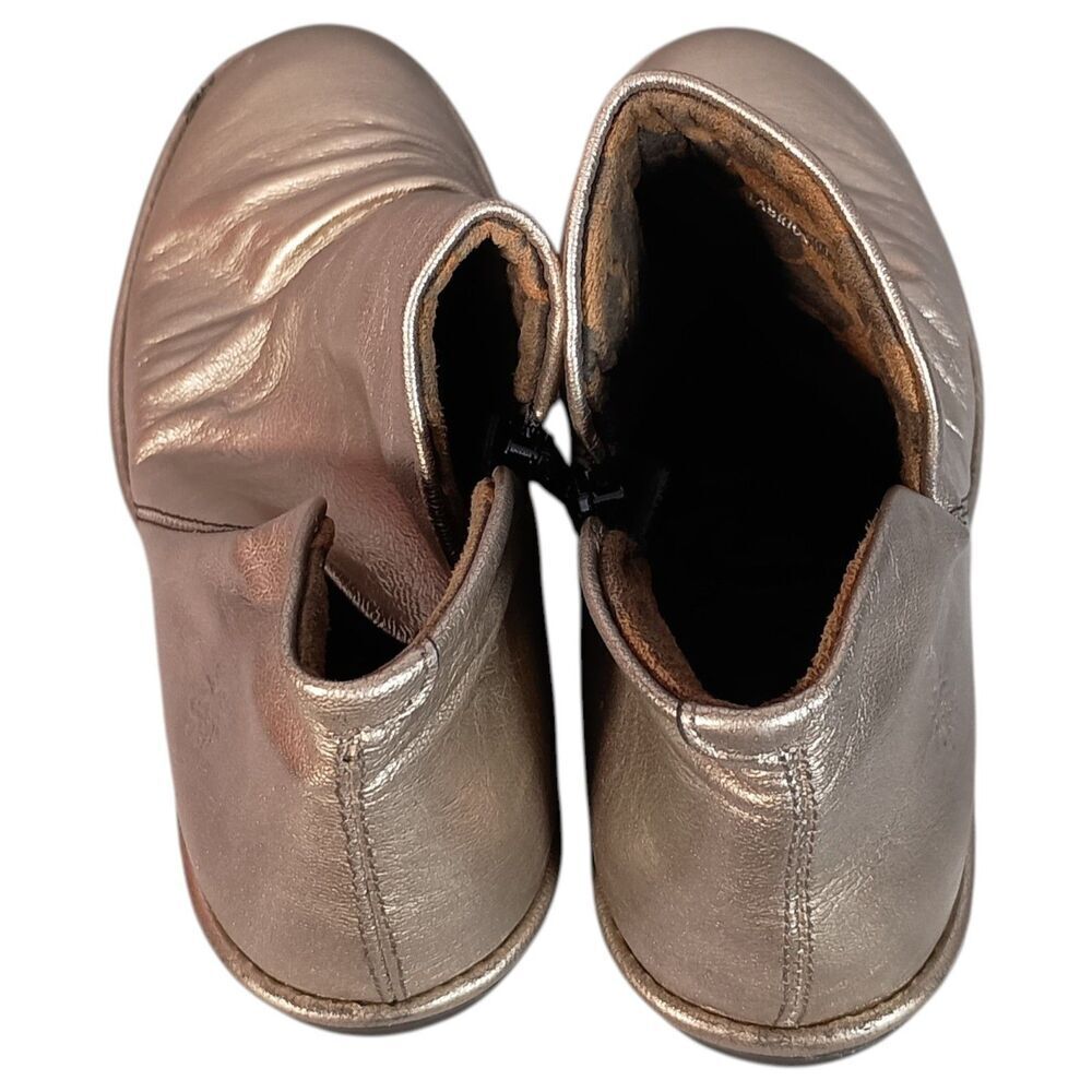 Fly London Boots Womens 8 - 8.5/39 Gold Metallic Leather Wedge Ankle Booties Zip - Picture 10 of 13